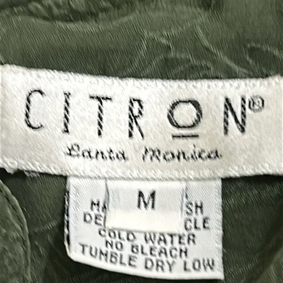 Citron Santa Monica Top Army Green Silk Asian Print Mandarin Collar Women’s M - Picture 12 of 15